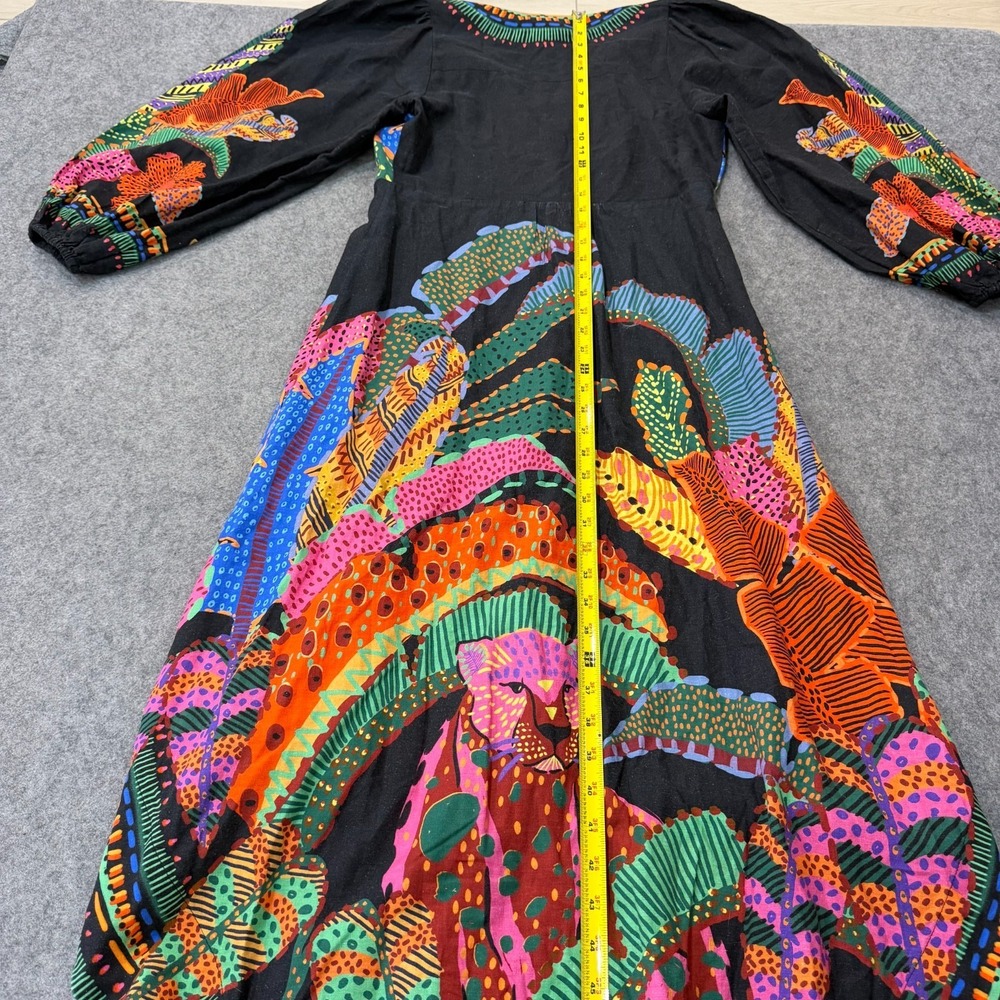 Farm Rio Cool Leopards Button Front Maxi Dress Linen Blend Women's Size M - Picture 7 of 10